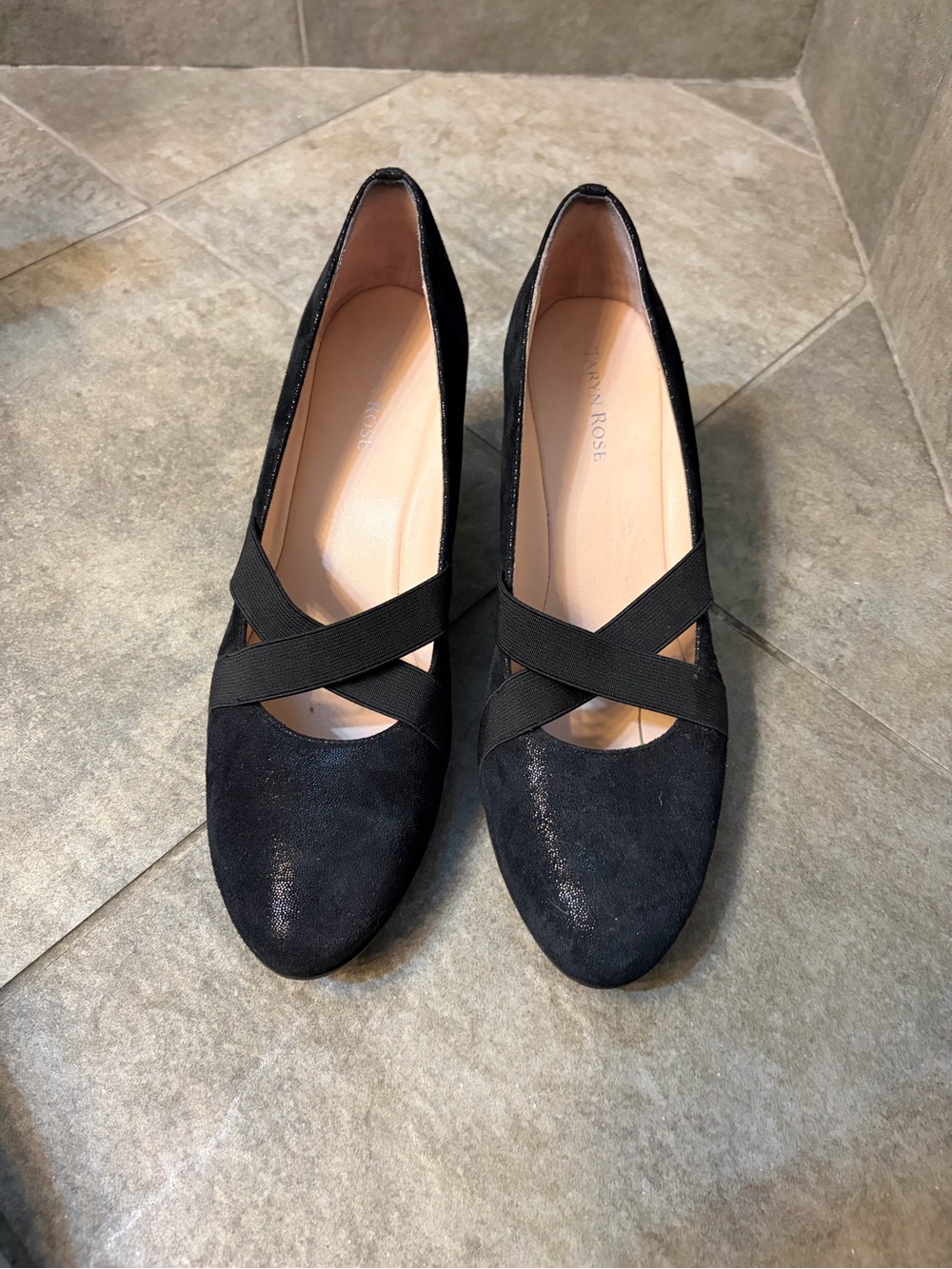 Taryn Rose Black Suede Crisscross Wedge Pumps Size 10